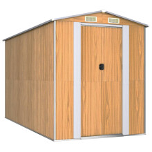 vidaXL Garden Shed Light Brown - Galvanised Steel Tool Storage, 192x357x223 cm, Spacious Outdoor Shed with Double Sliding Doors