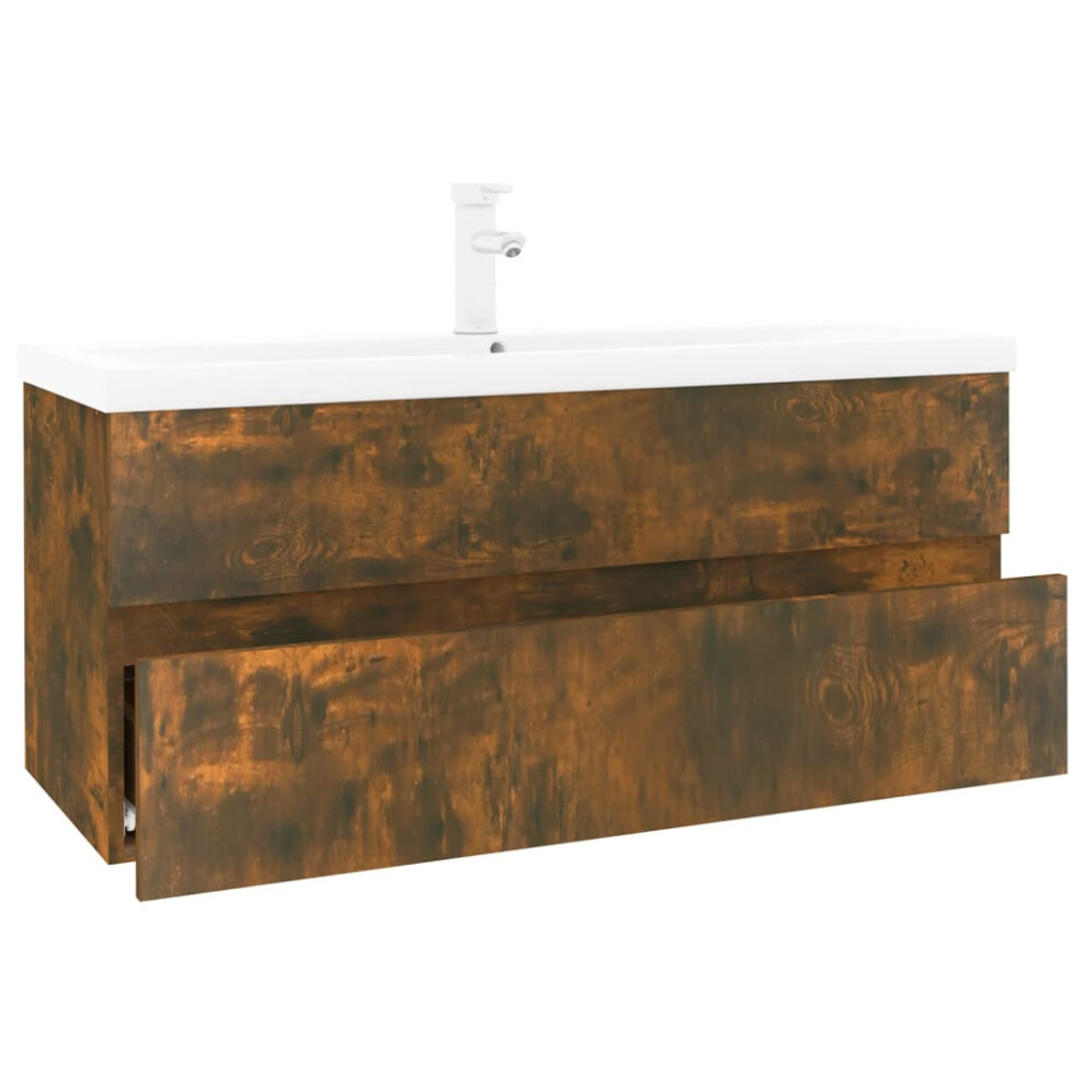 Vidaxl Sink Cabinet With Built-In Basin Smoked Oak Engineered Wood Sink Unit