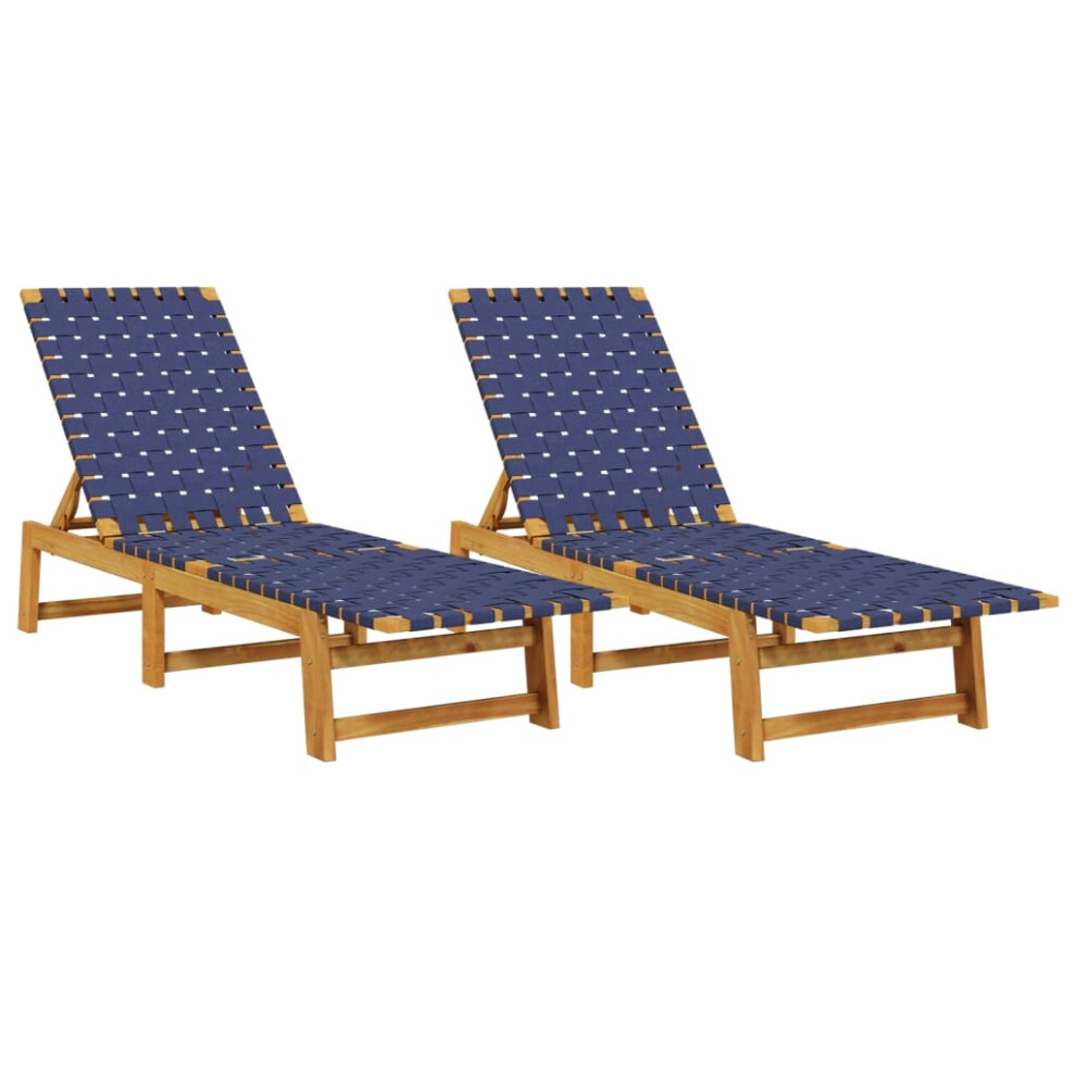 vidaXL Sun Loungers 2 pcs Patio Sun Bed Dark Blue Solid Wood Acacia and Fabric