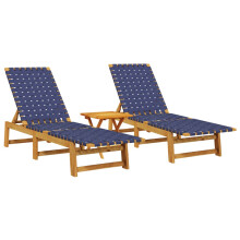 vidaXL Sonnenliegen 2 Stk. mit Tisch Dunkelblau Massivholz Akazie