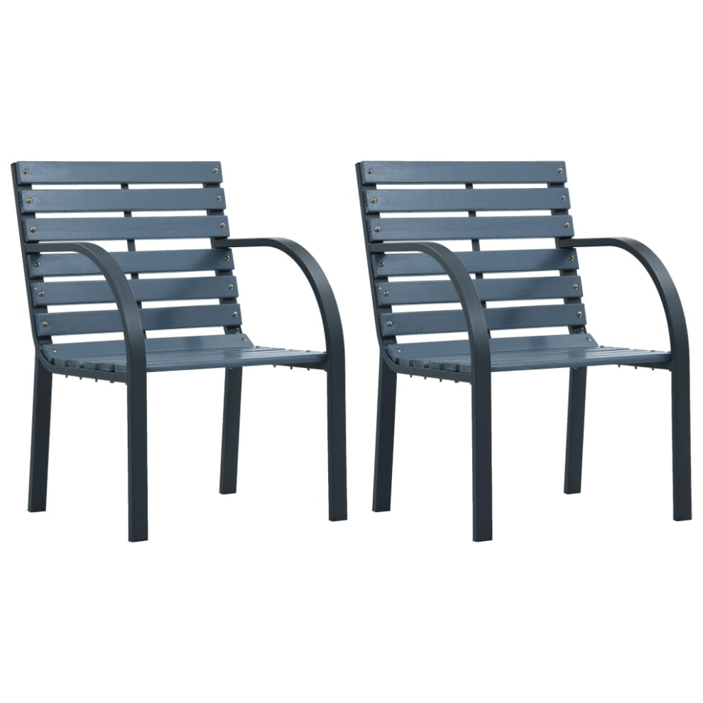 vidaXL Garden Chairs Seat 2 pcs Grey Solid Wood Fir and Powder-coated Steel