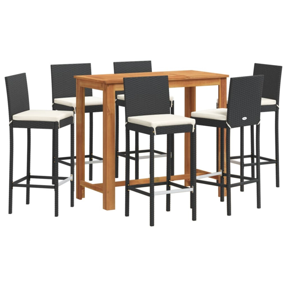 vidaXL Garden Bar Set 7 Piece Chairs Black Solid Wood Acacia and Poly Rattan