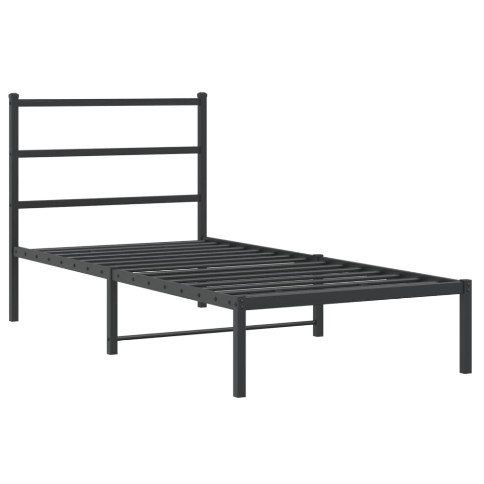 vidaXL Metal Bed Frame with Headboard Bed Base Bedstead Black 90x190 cm Single