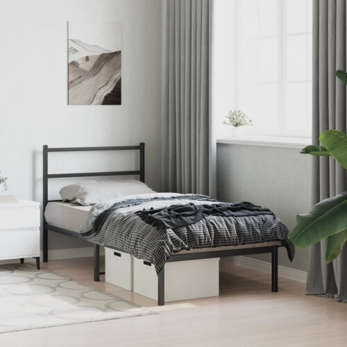 VidaXL vidaXL Metal Bed Frame with Headboard Bed Base Bedstead Black 90x190 cm Single 2
