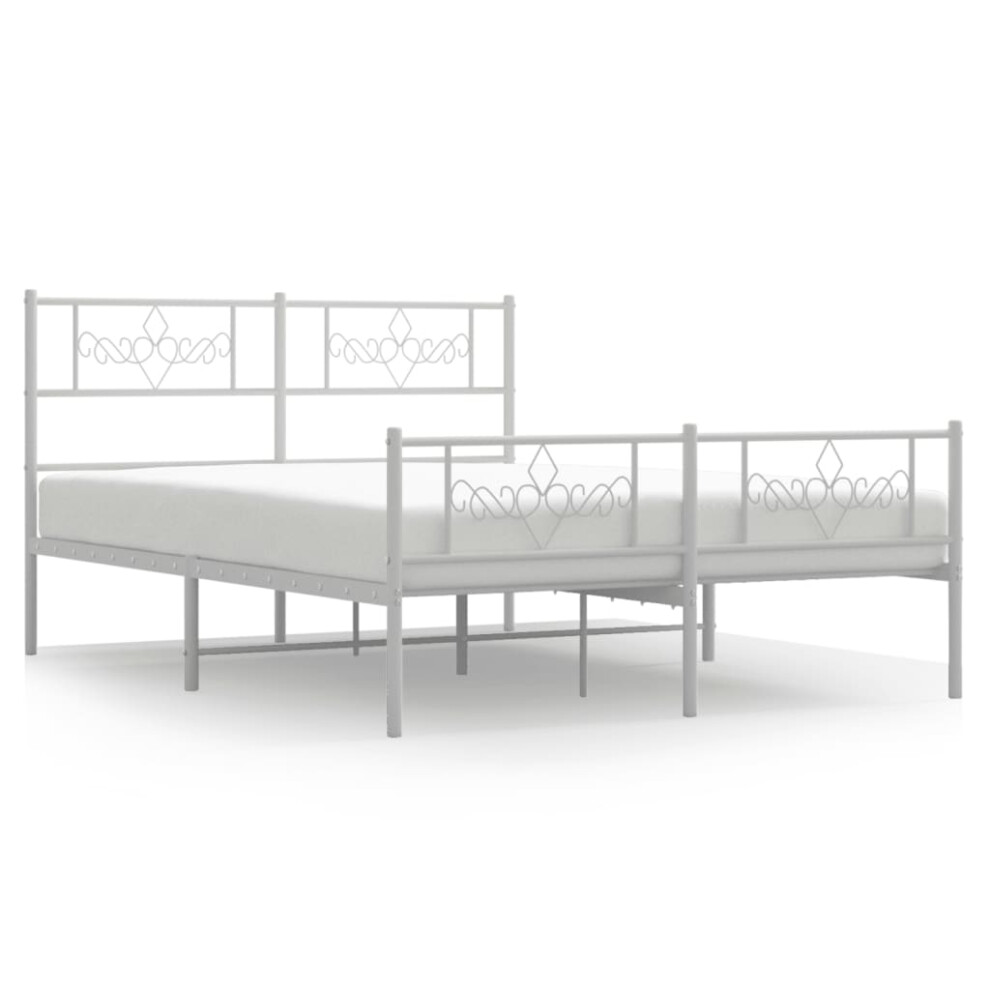 Vidaxl Metal Bed Frame Bed Base With Headboard & Footboard White 5Ft King Size