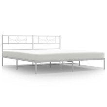 vidaXL Metal Bed Frame Mattress Foundation with Headboard White 193x203 cm