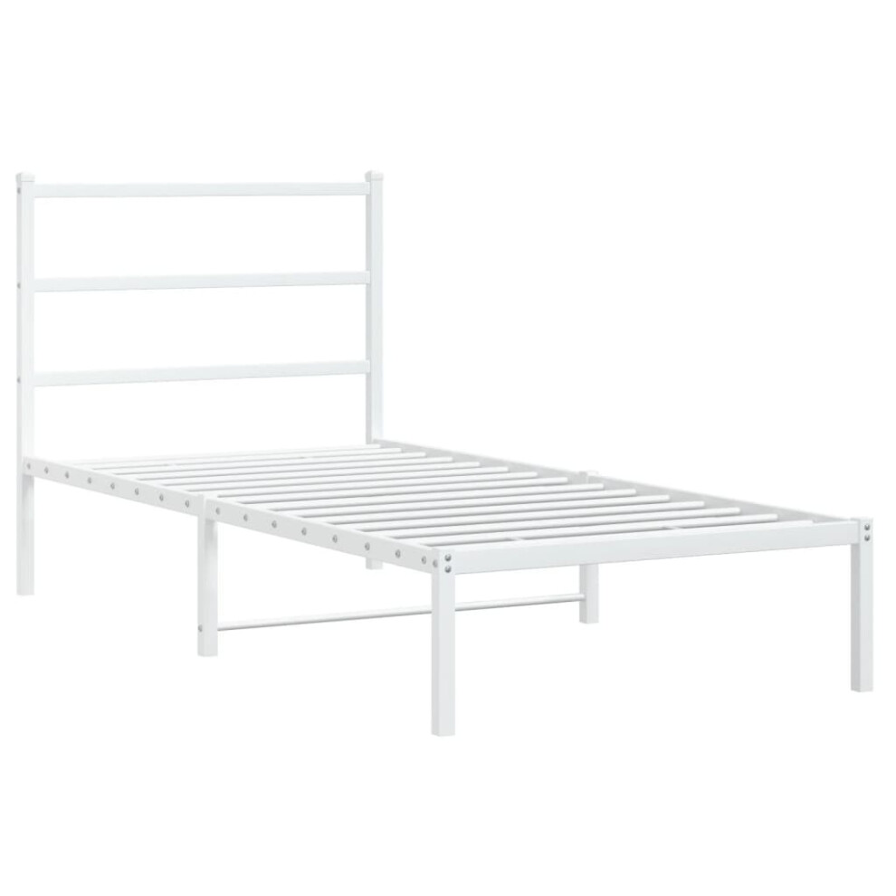 vidaXL Metal Bed Frame with Headboard Mattress Foundation White 90x200 cm