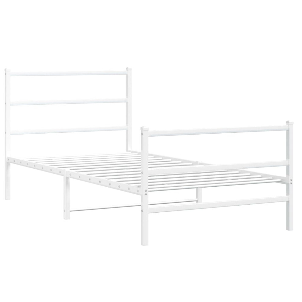 vidaXL Metal Bed Frame with Headboard and Footboard Bed BaseÃÂ White 100x190 cm