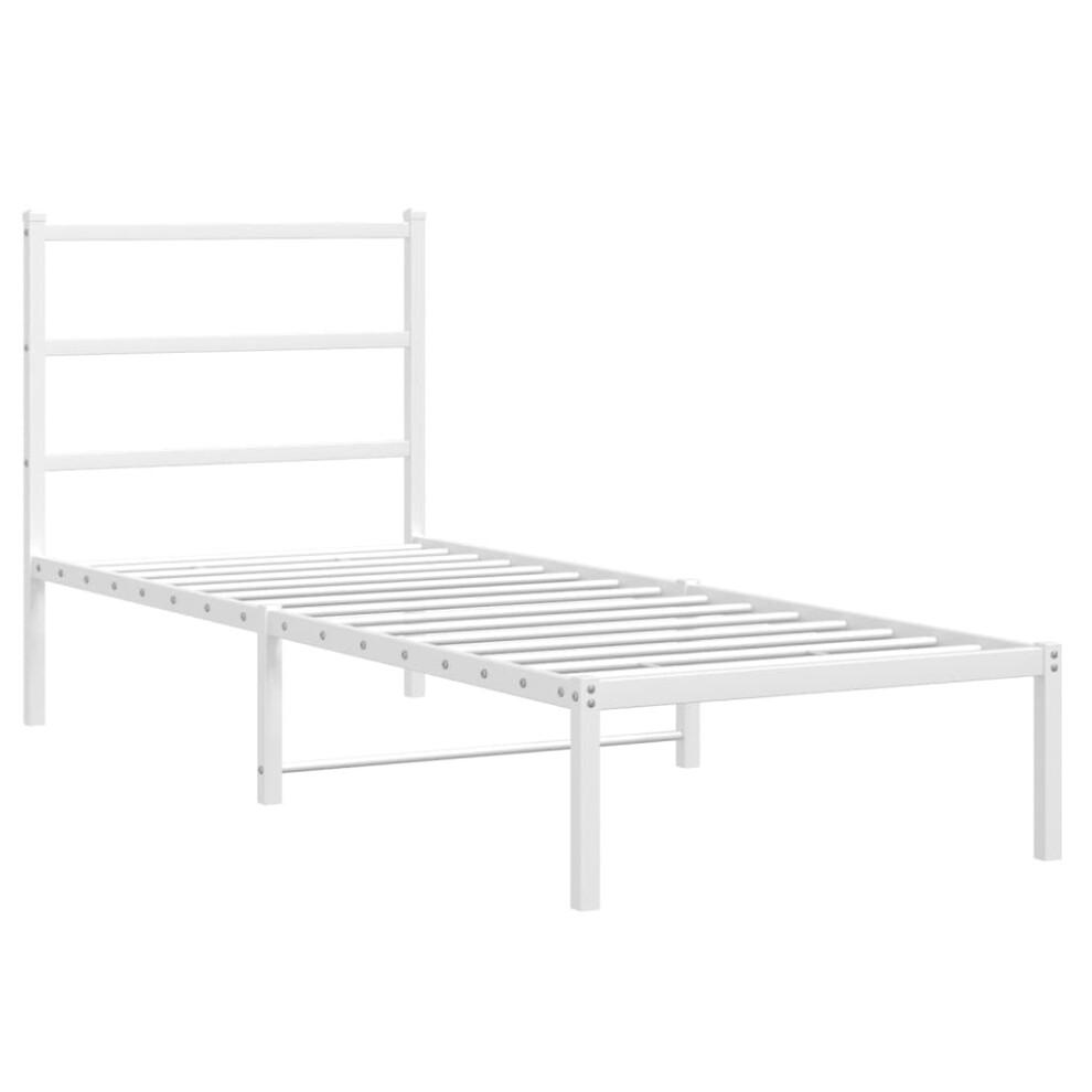 vidaXL Metal Bed Frame with Headboard Mattress Foundation White 80x200 cm