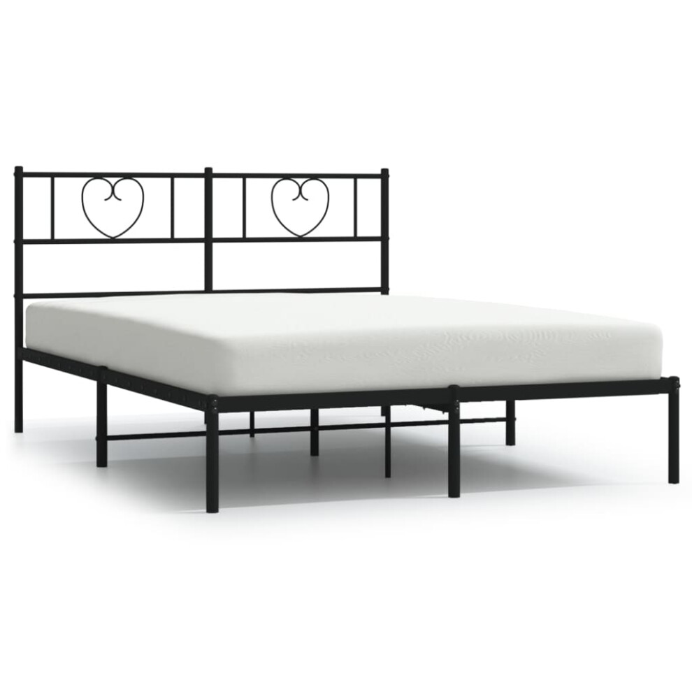 vidaXL Metal Bed Frame with Headboard Mattress Foundation Black 140x200 cm