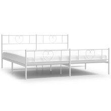 vidaXL Metal Bed Frame Bed Base with Headboard and Footboard White 183x213 cm
