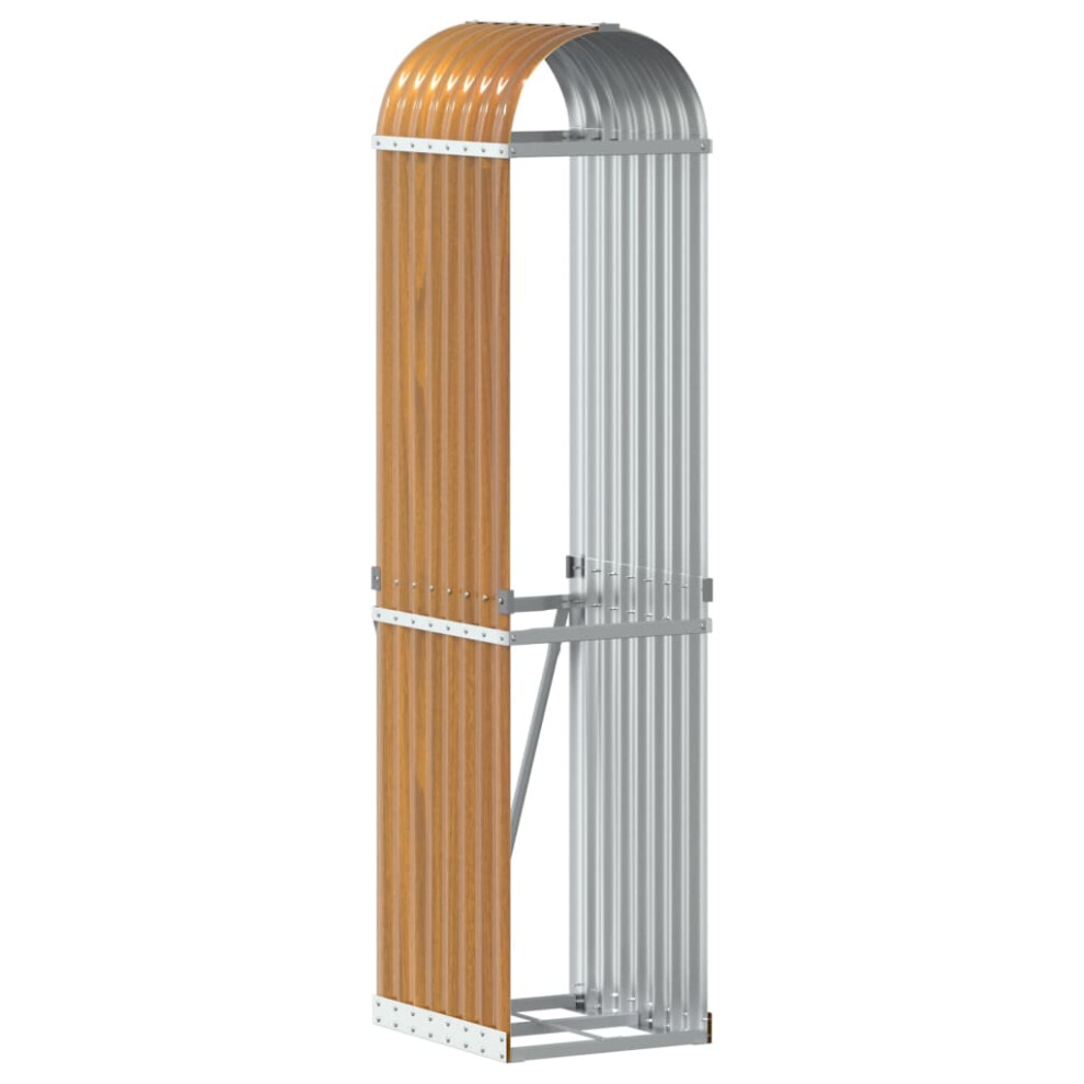 vidaXL Log Holder Firewood Rack Log Wood Storage Light Brown Galvanised Steel