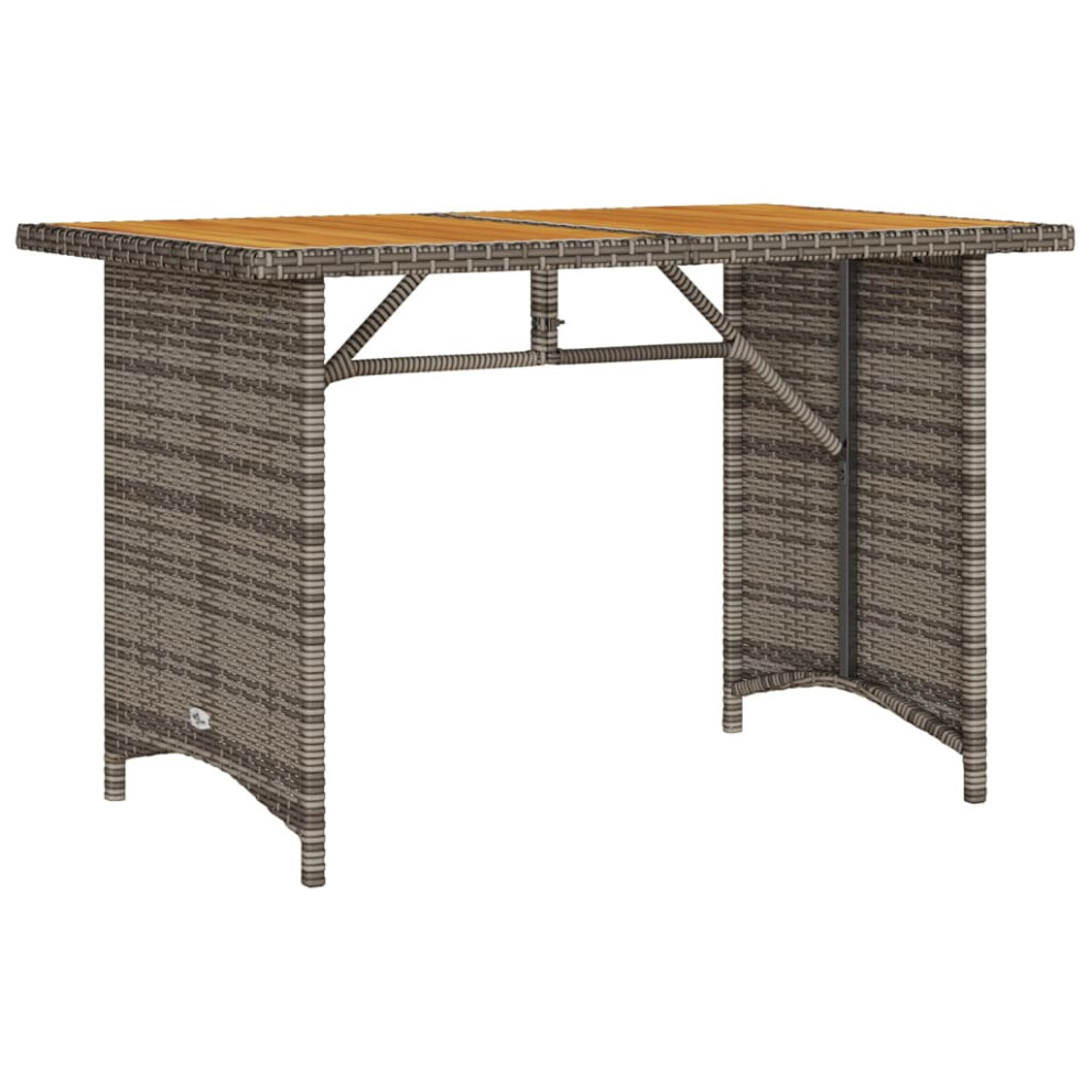 vidaXL Garden Table with Wooden Top Outdoor Dining Table Grey Poly Rattan