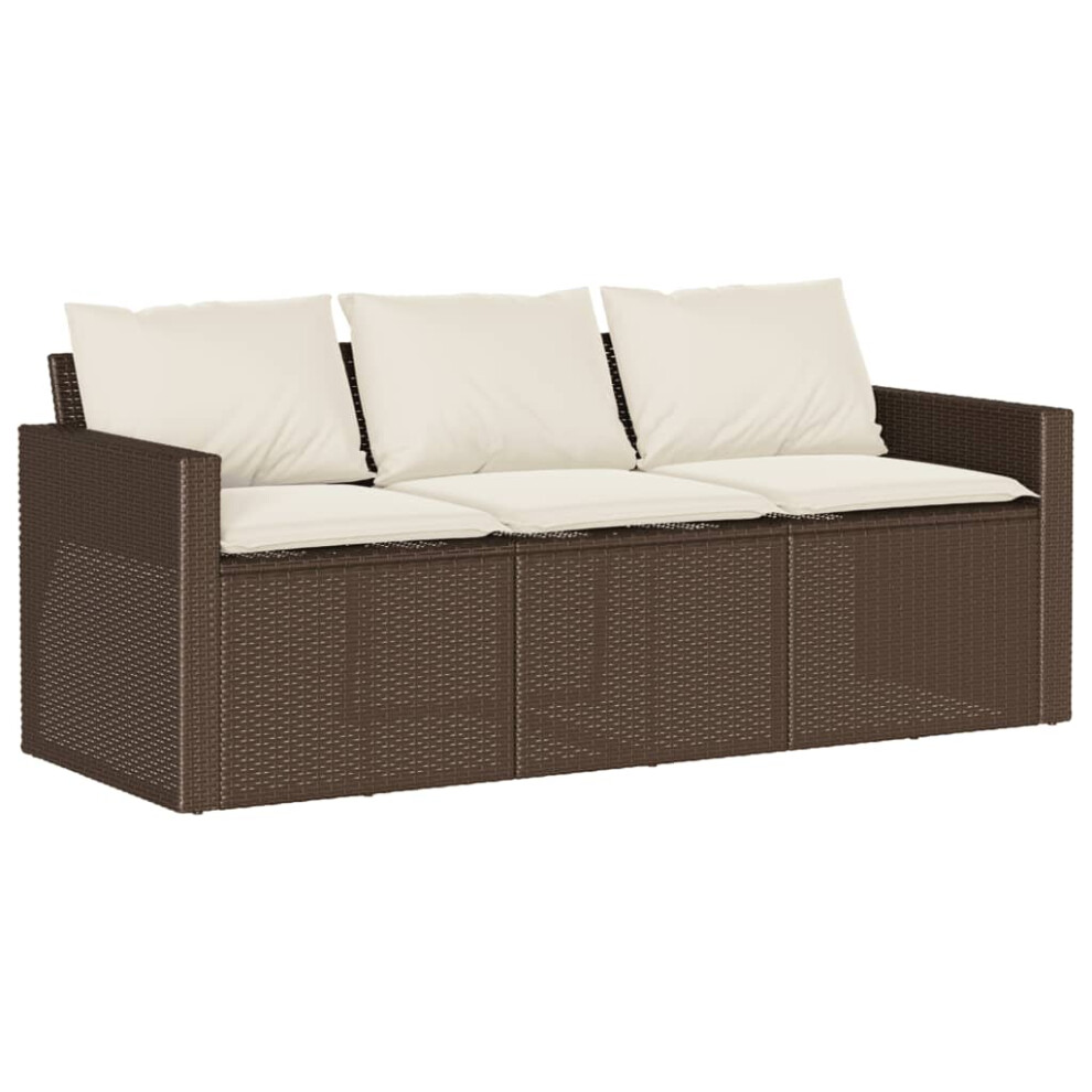 vidaXL Garden Sofa with Cushions 3-Seater Outdoor Sofa Couch Brown Poly Rattan