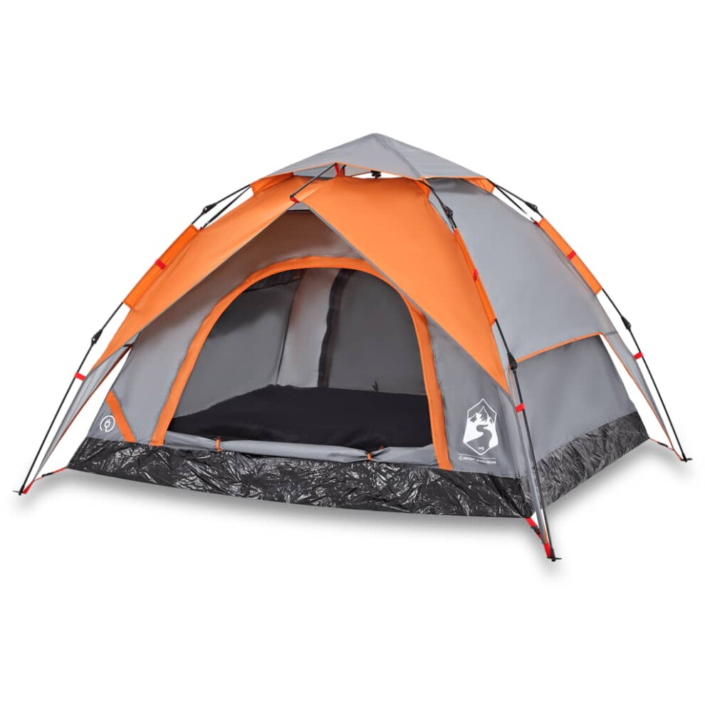 Vidaxl Camping Tent Dome 3-Person Dome Tent Grey And Orange Quick Release