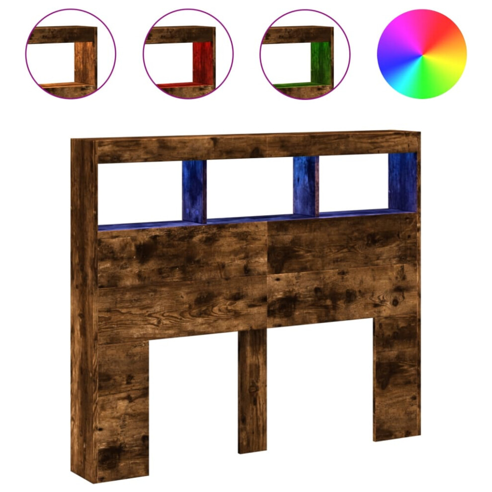 Vidaxl Headboard Cabinet With Led Home Bed Headboard Smoked Oak 120X17x102 Cm