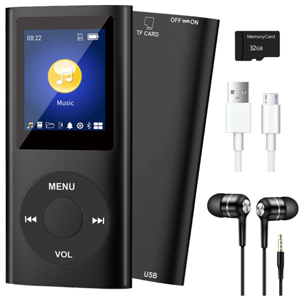 MP3 Player With Bluetooth 5.0, Music Player With 32GB TF Card,(Black)