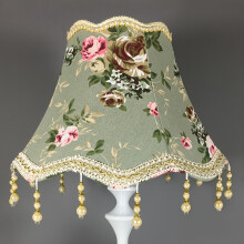 (A03) Art Deco Style Lampshade with Beaded Pendant, Polyester Barrel Shape Lamp Cover