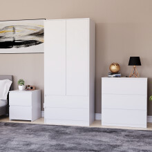 (White) Denver Bedroom Set Of 3 Furniture Chest Wardrobe