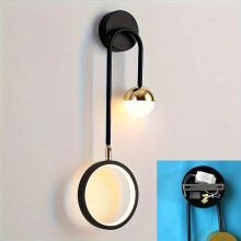 (Left Section) Modern 2-Light Circular Wall Sconce in Black and Gold with Adjustable Color Temperature