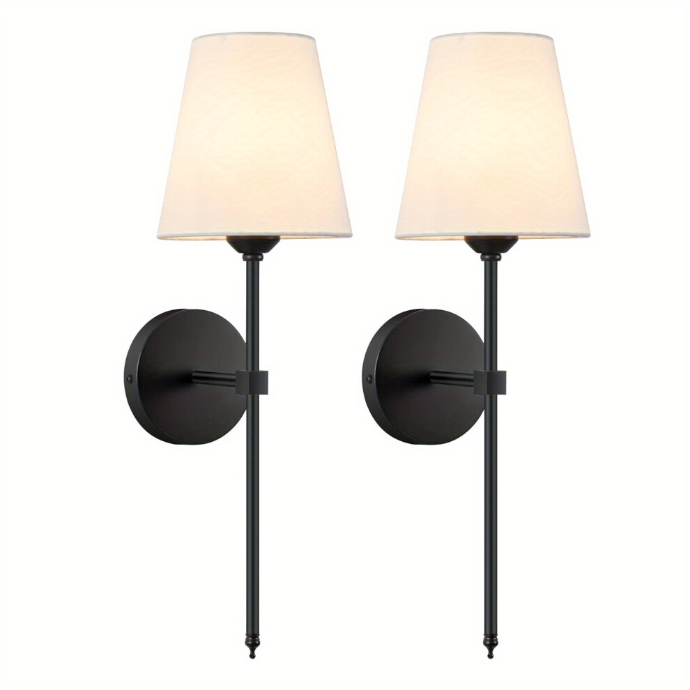 (Black Wall Light) 2pcs/set Retro Industrial Wall Sconces with White Fabric Shade