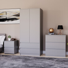 (Grey) Denver Bedroom Set Of 3 Furniture Chest Wardrobe