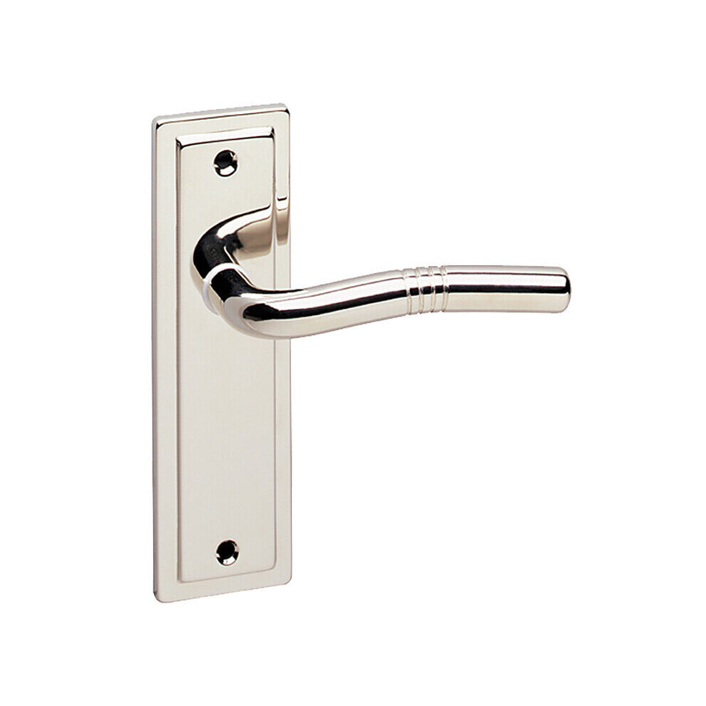 (Polished Nickel Plain) Metal Lever Latch Door Handles Set Round Rose