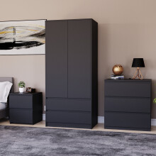 (Black) Denver Bedroom Set Of 3 Furniture Chest Wardrobe