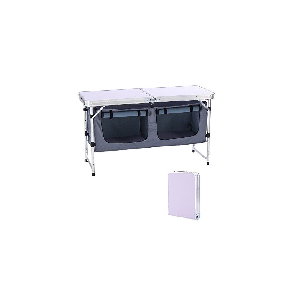 CampLand Outdoor Folding Table Aluminum Lightweight Height Adjustable with Storage Organizer for BBQ, Party, Camping