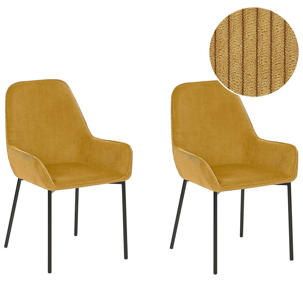 Set of 2 Dining Chairs LOVERNA Corduroy Mustard
