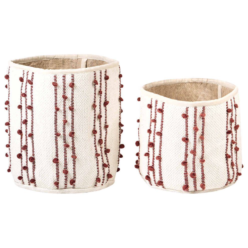 Set of 2 Cotton Baskets Beige and Red KHEL