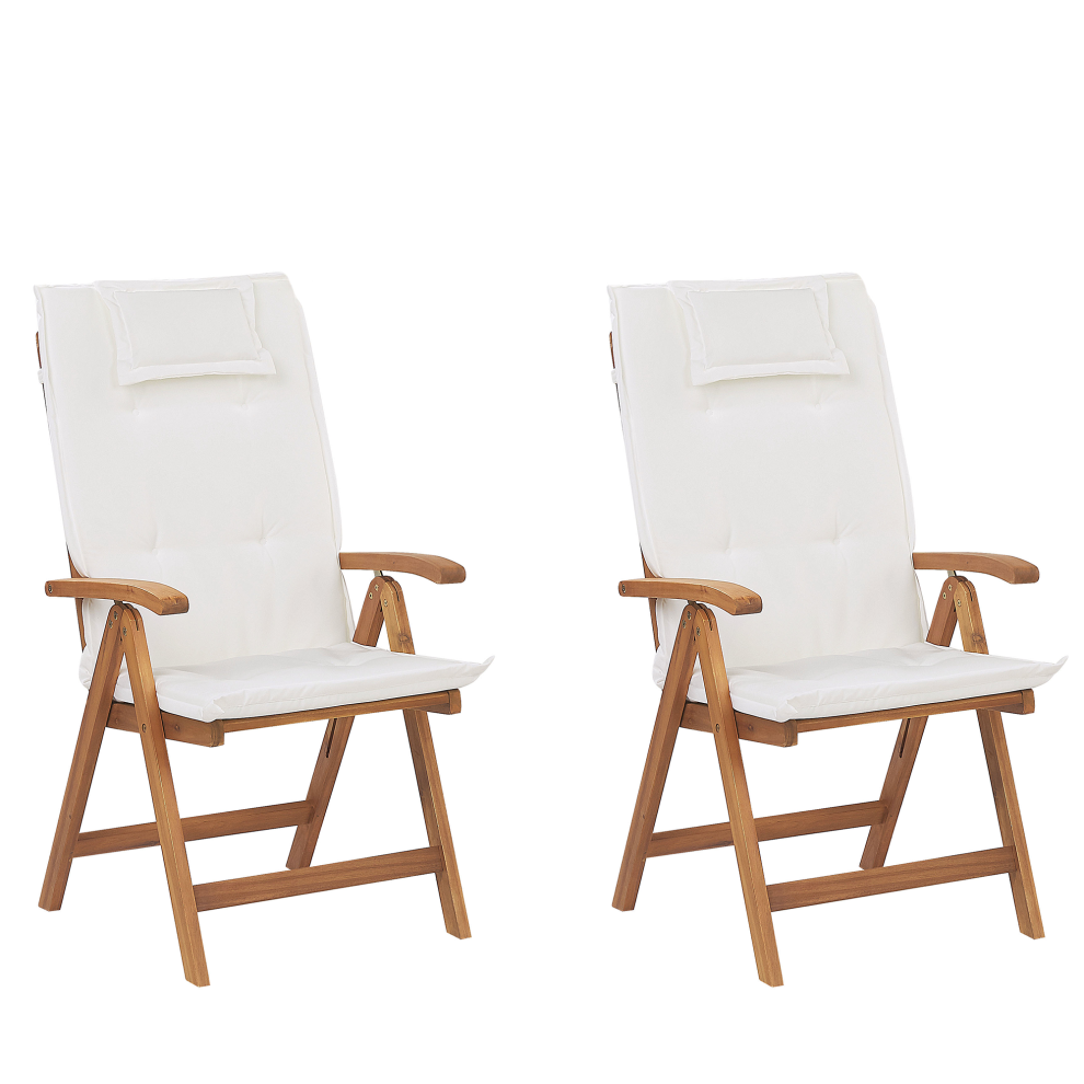 Set of 2 Garden Chairs with Cushions JAVA Acacia Wood Off-White