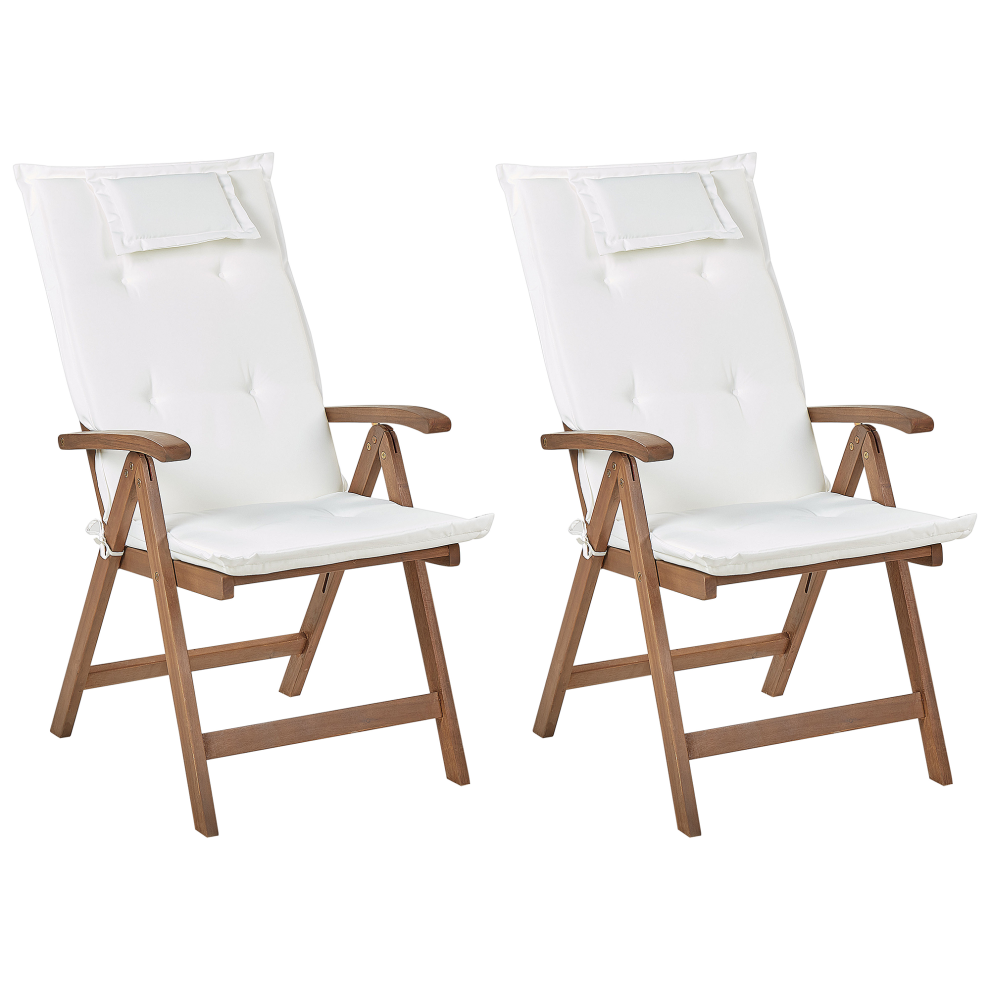 Set of 2 Garden Chairs with Cushions AMANTEA Acacia Wood Off-White