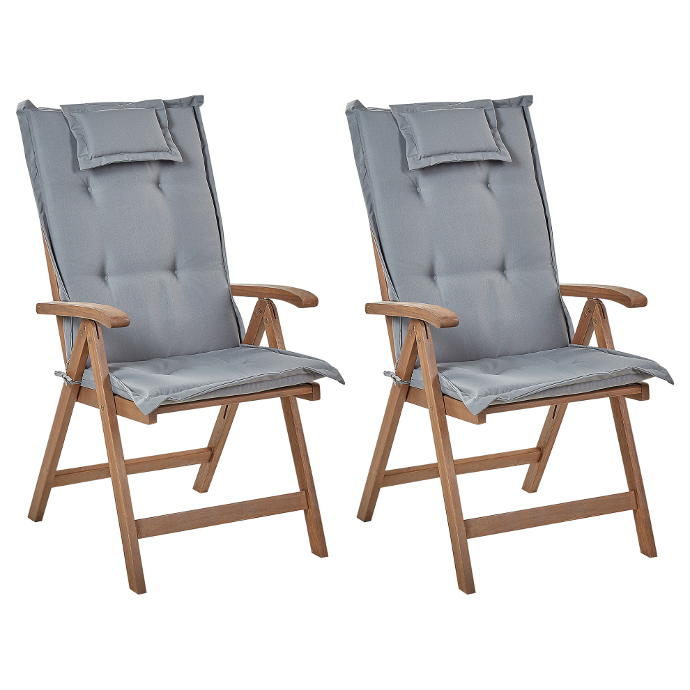 Set of 2 Garden Chairs with Cushions AMANTEA Acacia Wood Grey