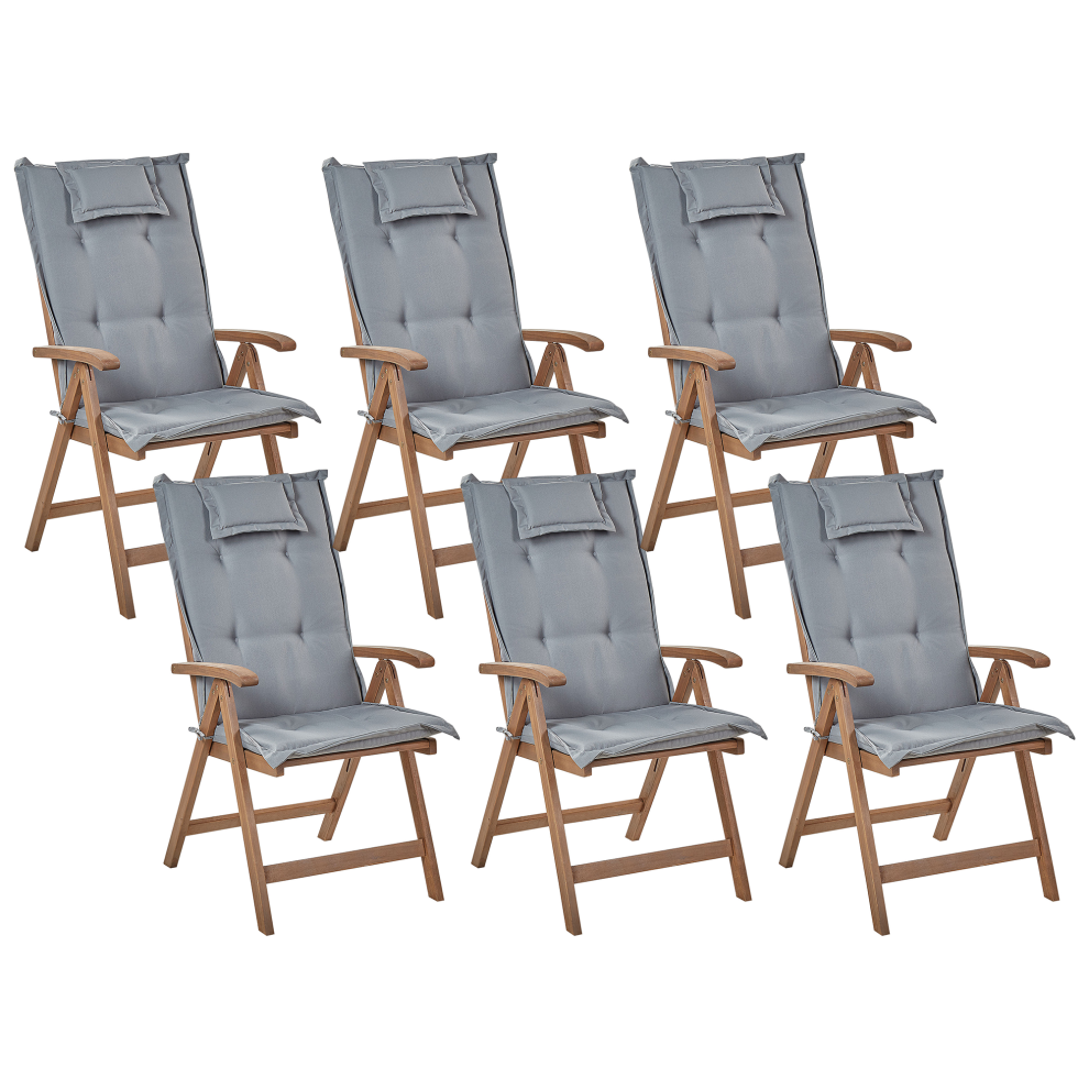 Set of 6 Garden Chairs with Cushions AMANTEA Acacia Wood Grey