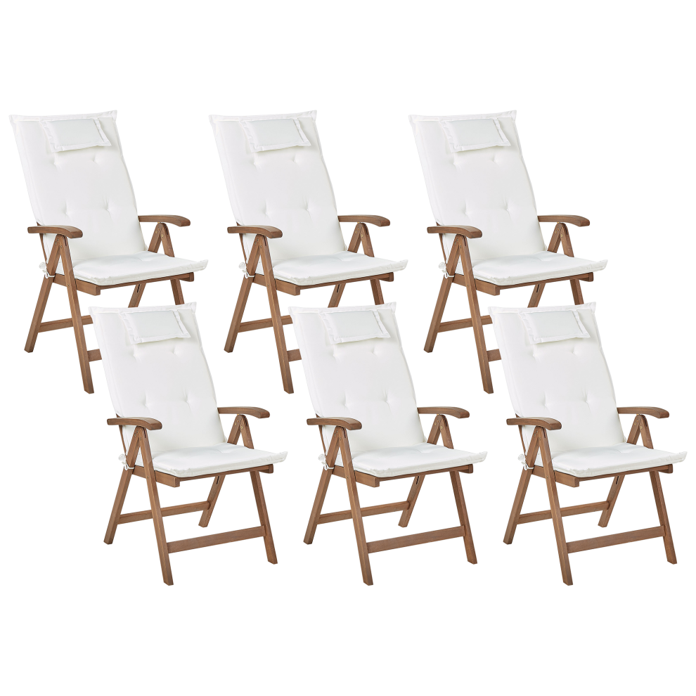 Set of 6 Garden Chairs with Cushions AMANTEA Acacia Wood Off-White