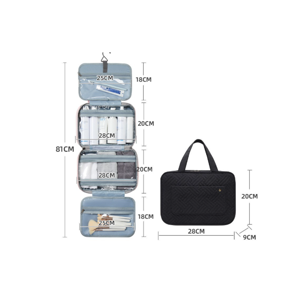 (Black) Travel Toiletry Bag Waterproof Cosmetic Organizer Bag With Hanging Hook-image-OPC-PB9YDRK-NEW