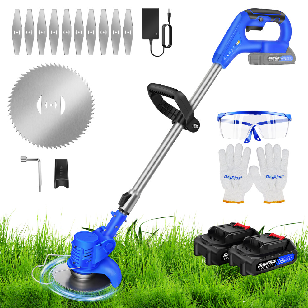 (With One Battery) Cordless Strimmer Electric Grass Trimmer Garden Edger w/ Batteries & 12x Blades