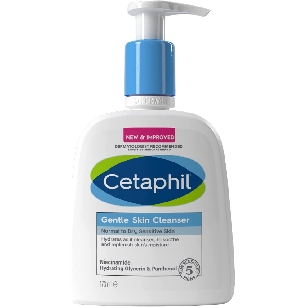Cetaphil Gentle Skin Cleanser, 473ml, Face & Body Wash, For Normal To Dry Sensitive Skin, With Niacinamide & Glycerin, Soap Free
