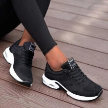(Black, UK 6.5 / EU 40 / US 8.5) Ladies Trainers Running Shoes Womens Lace Up Flat Comfy Fitness Gym Sports Size