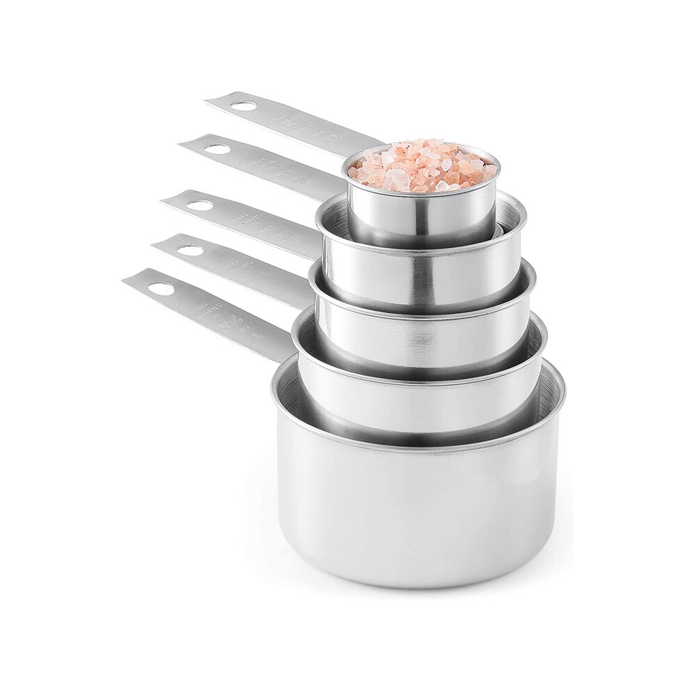 Chronus Stainless Steel Measuring Cups and Spoons, 5-Piece Set (Silver)