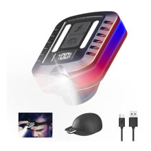 LED Cap Lights Clip On Hat, Digital Power Display Rechargeable Hat Lights, 2 in 1 90 Adjustable Cap Flashlight(Black)