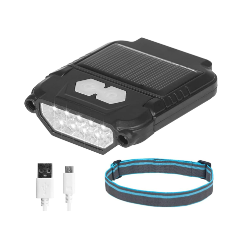 Solar Mountaineering Cap Clip Light - USB Rechargeable - Wave Sensor Headlamp - Built-in Magnetic(Black)