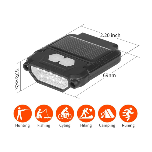 Solar Mountaineering Cap Clip Light - USB Rechargeable - Wave Sensor Headlamp - Built-in Magnetic(Black) 2