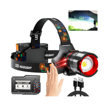 Rechargeable Headlamp, Super Bright 900000 High Lumens LED Headlights with Motion Sensing, 5 Modes, IPX7 Waterproof, 90 Adjustable, Zoomable(Black)