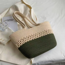(D) Knitting Fabric Beach Bag Large Capacity Handmade Straw Summer Holiday Leisure Bag