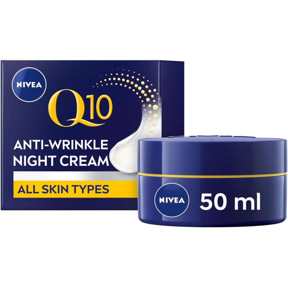 NIVEA Q10 Anti-Wrinkle Power Revitalising Night Cream Anti-Wrinkle Face Cream with Skin Identical Q10 and Creatine Regenerative Night Pack of 1, 50 ml