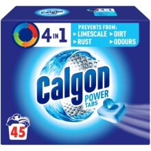 Calgon 4-in-1 Washing Machine Cleaner and Water Softener Tablets Removes Limescale & Odours, Deep Clean, Units 45 Tablets Packaging May Vary