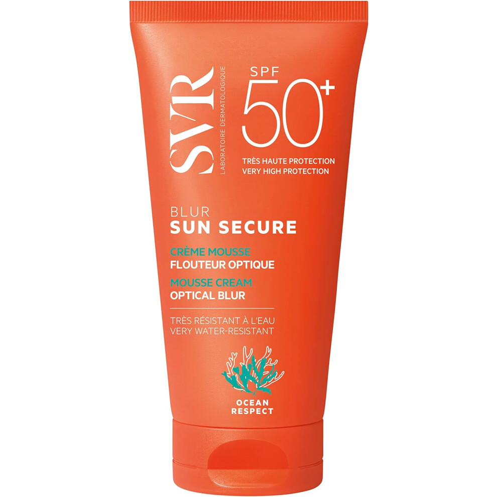 SECURE BLUR SPF50 Sun Cream Perfecting Soft Focus Face Sunscreen SPF50 Peachy Velvet Finish Mousse Primer Non Greasy Water Resistant Reef Safe 50ml