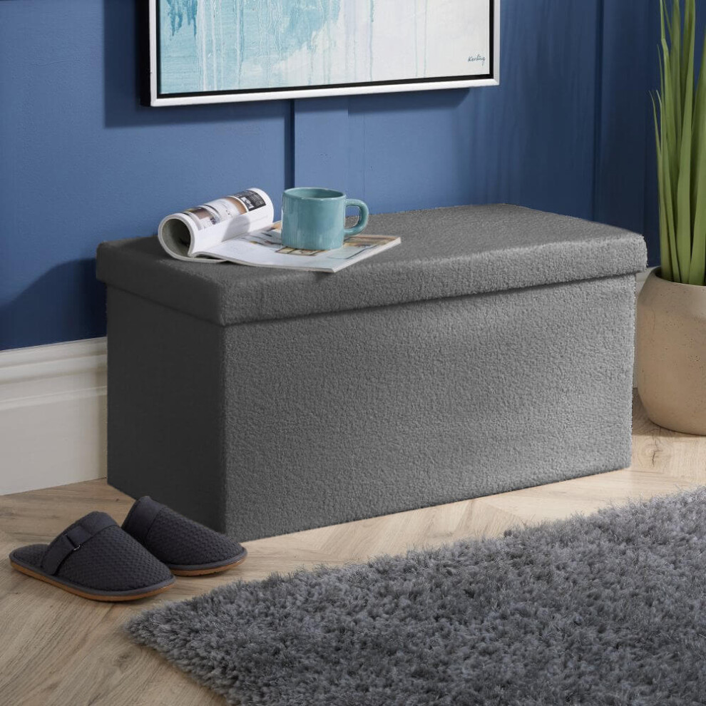 Teddy Fur Rectangular Folding Storage Ottoman